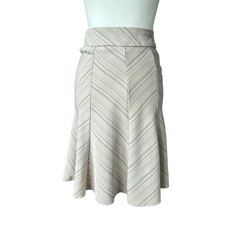 VTG y2k spring street midi swing pinstripe skirt tan beige women size 1 25”